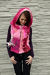 Iné oblečenie - Vesta plstená z ružového obláčika(vesta+odopínacia kapucňa) - 2443690
