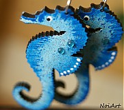 Náušnice - morský koník modrý - 2465801