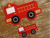 Materiál ručne robený - fire truck( aplikácia- našivka) malá - 2477325
