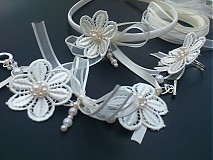 ZĽAVA na celý set - Svadobná čelenka, náramok a prsteň - kvet s perličkami