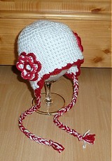 Detské čiapky - Bielo- cervena s kvietockami - 2673468