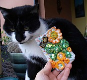 Púzdro na mobil - Mačka s chryzantémou