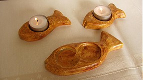 Svietidlá a sviečky - Svietnik - rybka - drevený dekor - set - 3396070