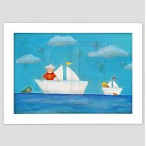 Chlapec v lodičke maľovaný obrázok rám