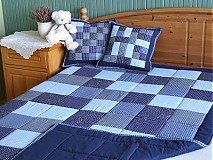 Úžitkový textil - prehoz na posteľ patchwork deka tmavomodrá  - 3587924