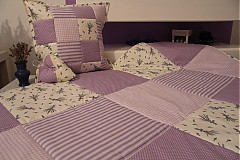 Prehoz, vankúš patchwork vzor fialovo-biela, deka 140x200 cm