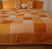 Úžitkový textil - Prehoz, vankúš patchwork vzor orandžové farby, prehoz 220x220 cm - 3714418