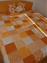 Úžitkový textil - Prehoz, vankúš patchwork vzor orandžové farby, prehoz 220x220 cm - 3714420