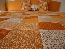 Úžitkový textil - Prehoz, vankúš patchwork vzor orandžové farby, prehoz 220x220 cm - 3714422