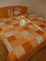 Úžitkový textil - Prehoz, vankúš patchwork vzor orandžové farby, prehoz 220x220 cm - 3714423