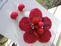 Brošne - Kvet červený + náušnice_OB - 500041