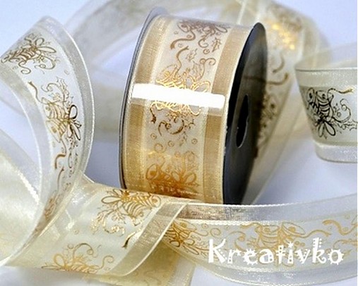  - Dekoračná stuha vianočná 40 mm - KRÉMOVÁ 2,5 m - 1206529