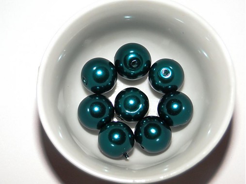 Voskované perly 10mm-8ks (tm.zel/modrá)