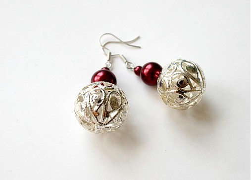 Náušnice - bordové guličky - 2152405