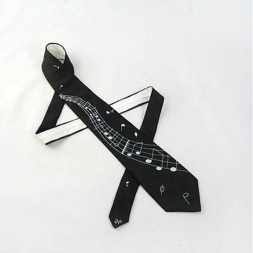 Černá hedvábná kravata s notami a notovou osnovou 1267120