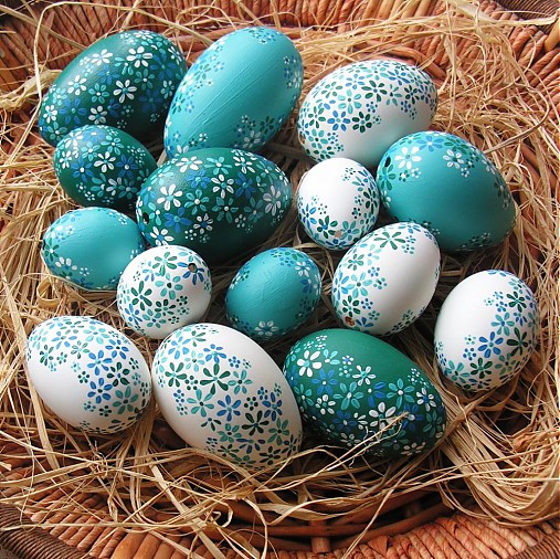 Dekorácie - Kachní kraslice tyrkysovo-bílé - 2321107