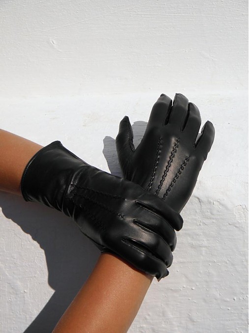  - Černé dámské kožené rukavice s vlněnou podšívkou - 2345668