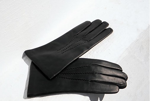  - Černé pánské kožené rukavice s hedvábnou podšívkou - celoroční - 2383325
