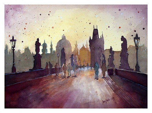  - Praha - Karlov most, akvarel - PRINT A4 (A3 (30 x 42 cm)) - 2666868