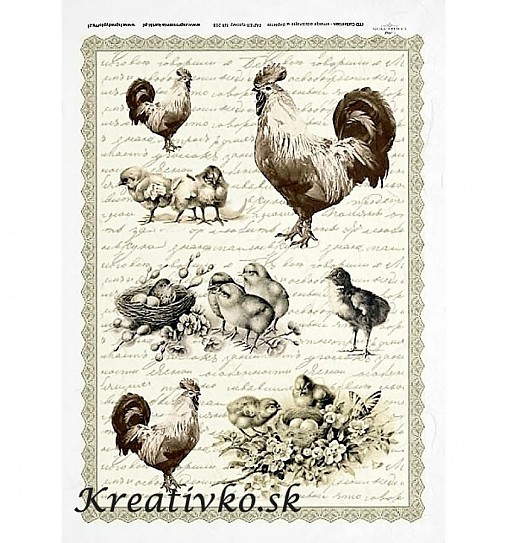 - Ryžový papier - R 0268  Kohút a kuriatka - 2785047