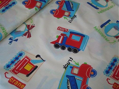 Textil - Látka STAVBÁRSKE AUTÁ, BAGER, HELIKOPTERA - 3170512
