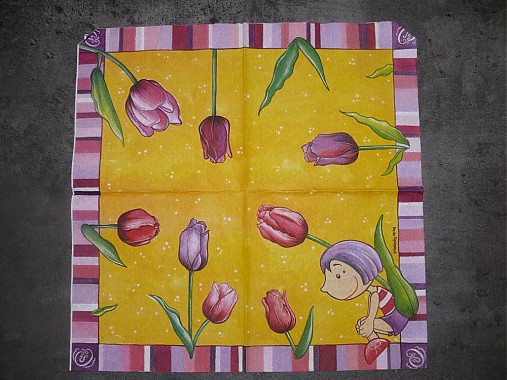 Papier - Servítka - tulipány a dievčatko - 3576325