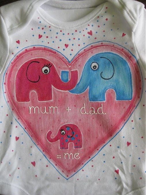 Maľované sloníkové rodinné body s nápisom "mummy + daddy = me" / "mamka +ocko=ja" (Dievčenská verzia)
