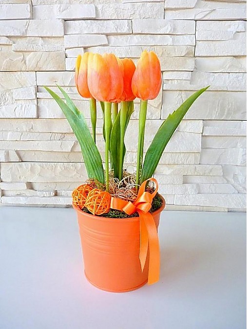  - vedierko s tulipánmi, oranžové... - 3718689