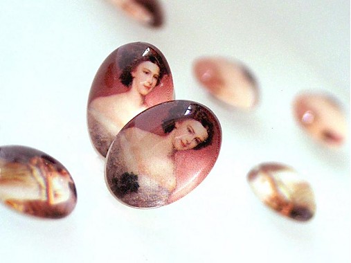 Komponenty - Vintage sklenený kabošon s motívom / 13x18mm (Helena) - 876245