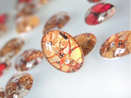 Komponenty - Vintage sklenený kabošon s motívom / 13x18mm (Klimt) - 880282