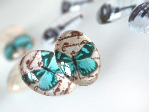 Komponenty - Vintage sklenený kabošon s motívom / 13x18mm (Pappilon) - 880295