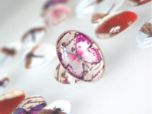 Komponenty - Vintage sklenený kabošon s motívom / 13x18mm (Pappilon) - 880339