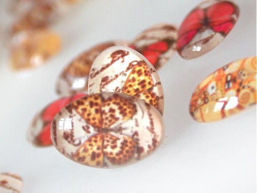 Komponenty - Vintage sklenený kabošon s motívom / 13x18mm (Pappilon) - 880409