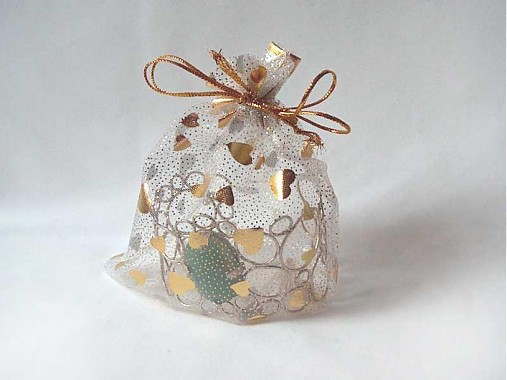 Obalový materiál - Organzové vrecúško 10x12cm s potlačou (Srdiečka) - 881482