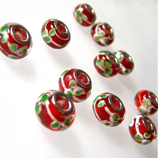 Korálky - Pandora style vinutky / ružičky (červené ružičky) - 984514