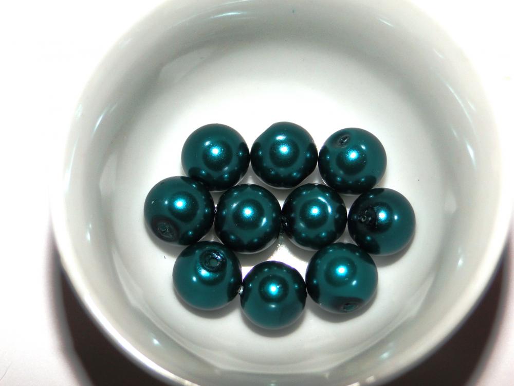 Voskované perly 8mm-10ks (tm.zel/modrá)