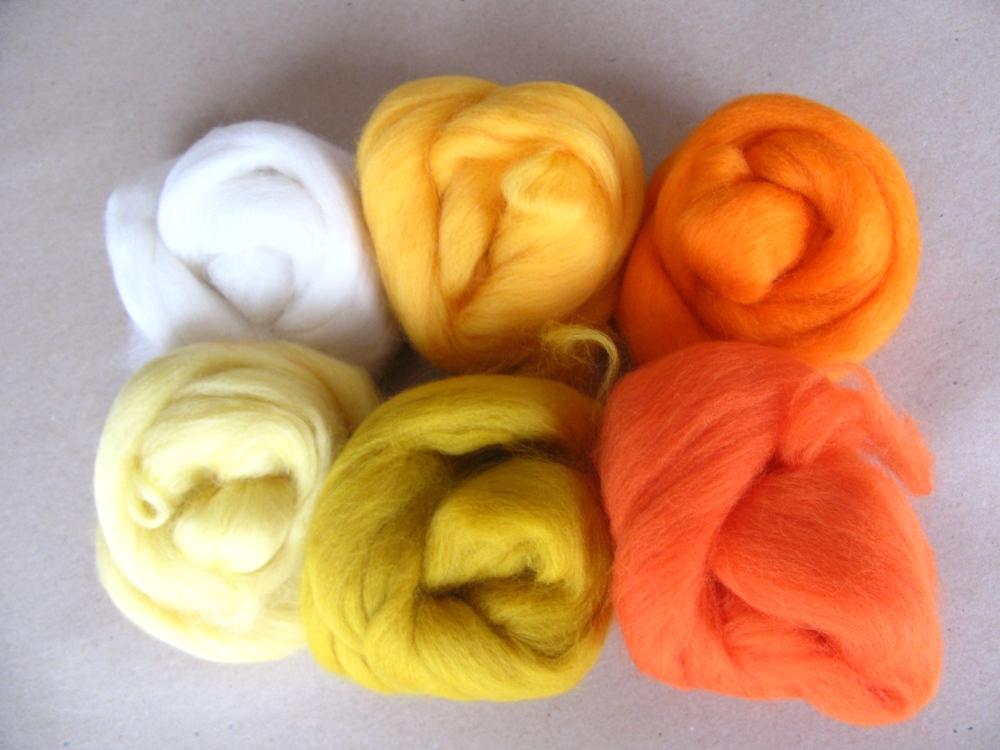 Merino vlna na plstenie sada 60 g žltooranž / Plstenie SAShE.sk