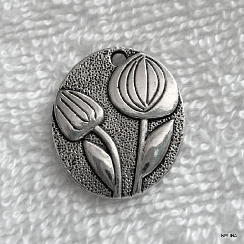 Prívesok tulipán 20x25mm (platina)