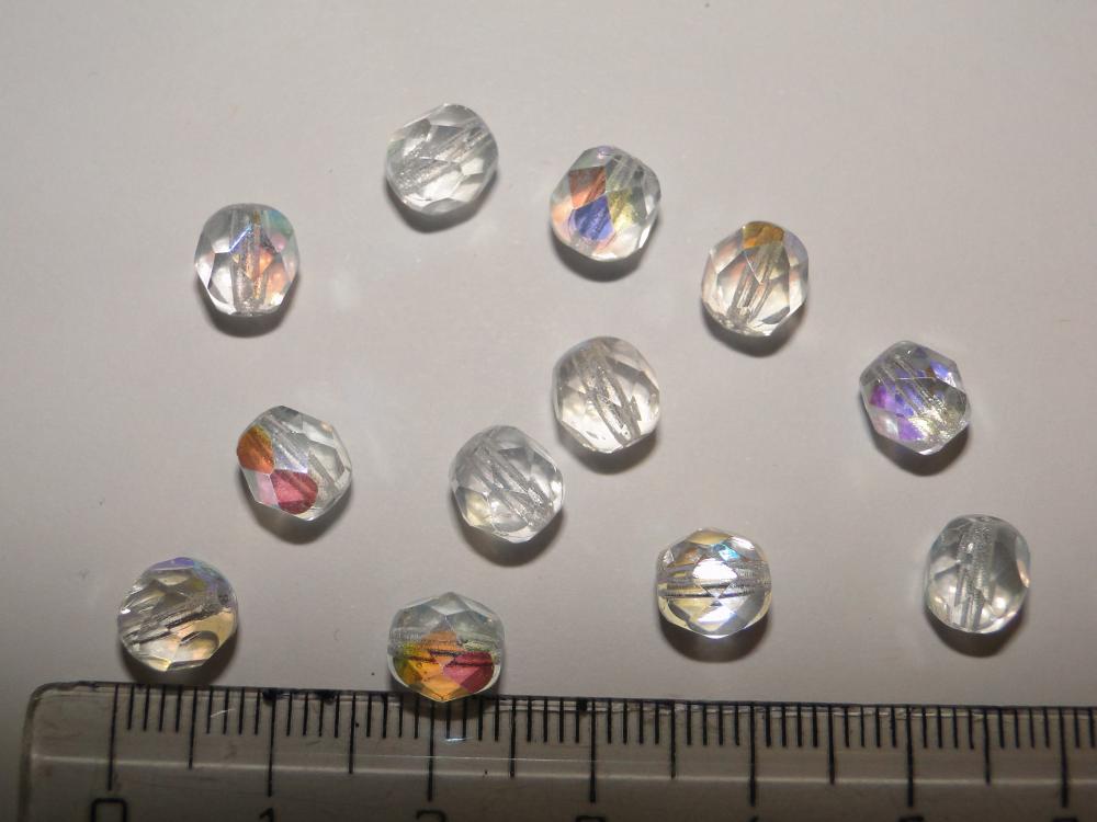 Sklenené brúsené korálky 8mm-1ks (krystal AB)