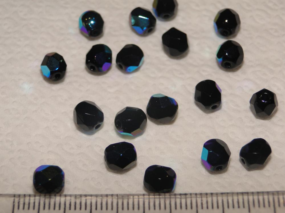 Sklenené brúsené korálky 6mm AB-1ks (9-čierna AB)