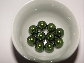 Korálky - Voskované perly 8mm-10ks (zelená tmavá) - 1044115