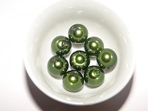 Korálky - Voskované perly 10mm-8ks (tm.zelená) - 1044122