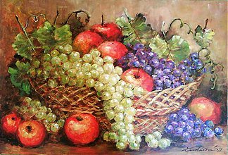 Obrazy - zátišie - košík s ovocím - 1209576