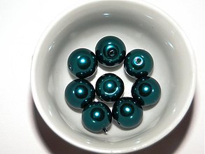 Korálky - Voskované perly 10mm-8ks (tm.zel/modrá) - 1213741