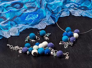 Sady šperkov - Plstený set modro-biely_OB - 1718006