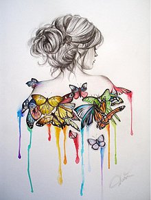 Kresby - žena s motýľmi - 1849358