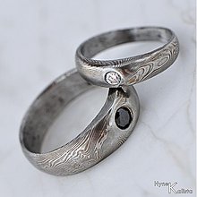 Prstene - Ručne kovaný zásnubný prsteň damasteel s diamantom - Siona - 2073992