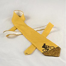 Pánske doplnky - Hedvábná kravata s cyklistou hnědo-okrová 3143567 - 2172142