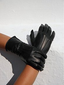 Rukavice - Černé dámské kožené rukavice s vlněnou podšívkou - 2345668