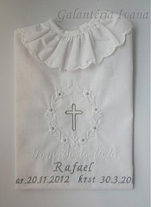 Detské oblečenie - Vyšívaná košieľka na krst K01 bielo-strieborná - 2491075